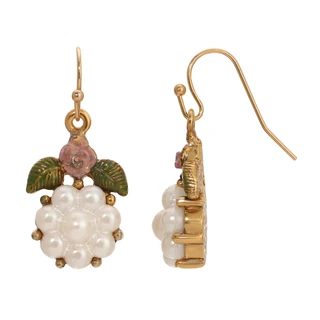 Thumbnail 2: 1928 Jewelry Vintage Goldtone Faux Pearl Flower Wire Earrings 
