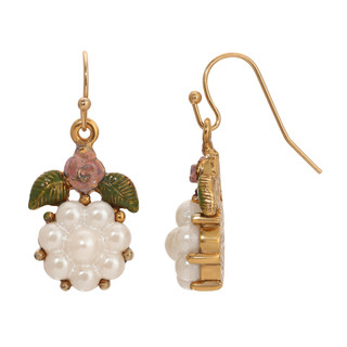 Thumbnail 1: 1928 Jewelry Vintage Goldtone Faux Pearl Flower Wire Earrings 
