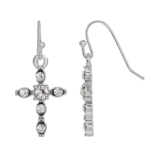 Thumbnail 2: SYMBOLS OF FAITH Crystal Cross Drop Earrings 