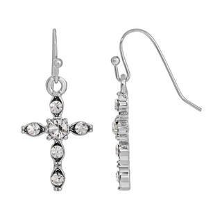 Thumbnail 1: SYMBOLS OF FAITH Crystal Cross Drop Earrings 