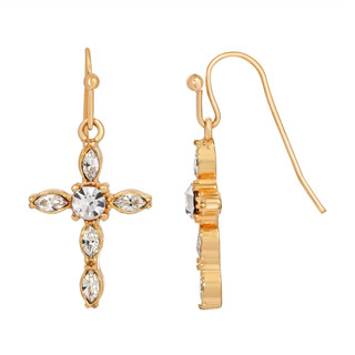 Thumbnail 2: SYMBOLS OF FAITH Crystal Cross Drop Earrings 