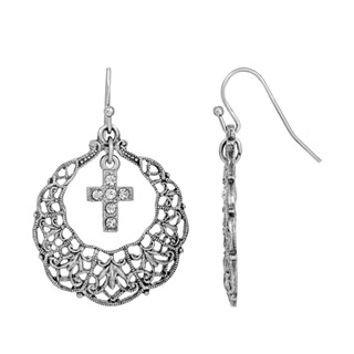 Thumbnail 1: SYMBOLS OF FAITH Hoop Crystal Cross Drop Earrings 