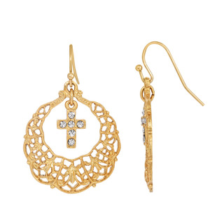 Thumbnail 2: SYMBOLS OF FAITH Hoop Crystal Cross Drop Earrings 