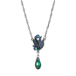 Thumbnail 2: 1928 Jewelry Vintage OX Blue Iridescent AB Drop Pendant Necklace 