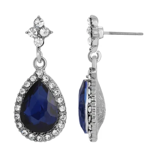 Thumbnail 2: 1928 Jewelry Vintage Silvertone Faceted Teardrop Crystal Earrings 