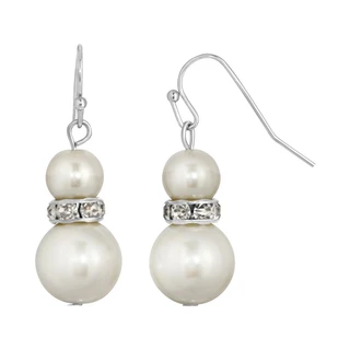 Thumbnail 2: 1928 Jewelry Vintage Graduated Faux Pearl Crystal Drop Earrings 