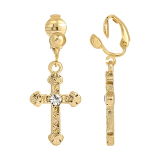 Thumbnail 1: SYMBOLS OF FAITH Crystal Accent Cross Clip-On Earrings 