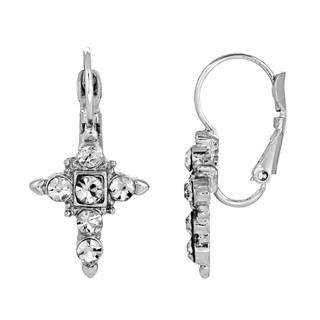 Thumbnail 2: SYMBOLS OF FAITH Crystal Cross Leverback Earrings 