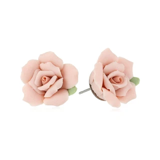 Thumbnail 2: 1928 Jewelry Vintage Pink Porcelain Rose Post Earrings 