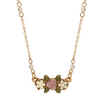 Thumbnail 2: 1928 Jewelry Vintage Goldtone Faux Pearl Flower Adjustable Necklace 