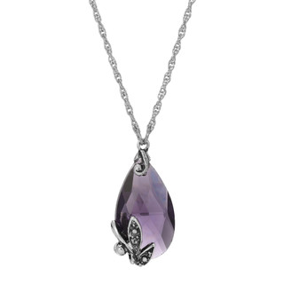 Thumbnail 2: 1928 Jewelry Vintage Silvertone Faceted Teardrop Adjustable Necklace 