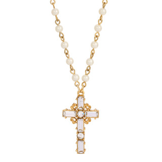 Thumbnail 2: SYMBOLS OF FAITH Crystal Cross Faux Pearl Chain Necklace 