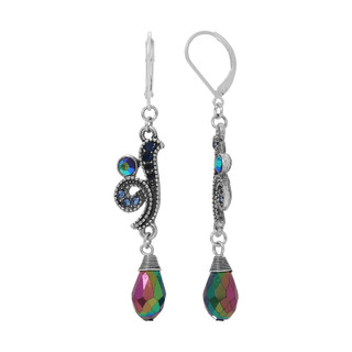 Thumbnail 2: 1928 Jewelry Vintage Silver OX Blue Iridescent AB Glass Drop Earrings 