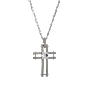 Thumbnail 2: SYMBOLS OF FAITH Silver-Tone Crystal Cross Necklace 
