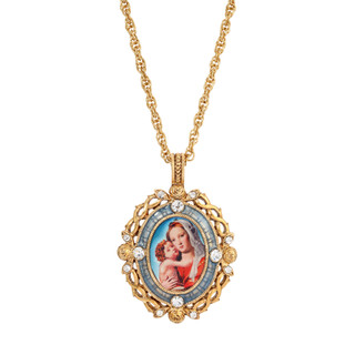 Thumbnail 2: SYMBOLS OF FAITH Blue Enamel Mary and Child Necklace 