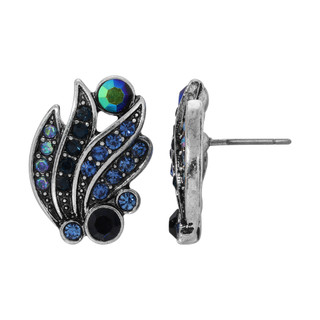 Thumbnail 2: 1928 Jewelry Vintage Silver OX Blue Iridescent AB Glass Post Earrings 