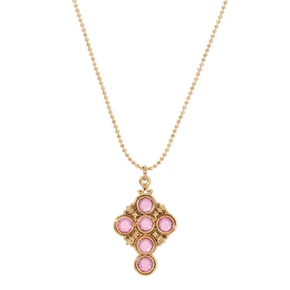 Thumbnail 2: SYMBOLS OF FAITH Pink Crystal Cross Adjustable Necklace 