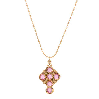 Thumbnail 1: SYMBOLS OF FAITH Pink Crystal Cross Adjustable Necklace 