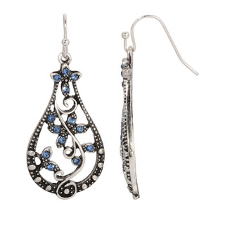 Thumbnail 2: 1928 Jewelry Vintage Silver Tone Blue Vine Drop Earrings 