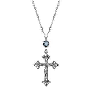 Thumbnail 1: SYMBOLS OF FAITH Crucifix Cross Blue Crystal Necklace 