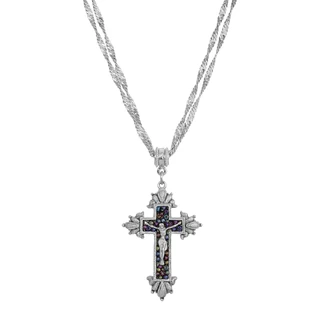 Thumbnail 2: SYMBOLS OF FAITH Purple Seed Bead Crucifix Adjustble Necklace 