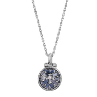 Thumbnail 2: SYMBOLS OF FAITH Blue Enamel Enclosed Mary Adjustable Necklace 
