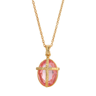 Thumbnail 2: SYMBOLS OF FAITH Pink Oval Crystal Cross Necklace 