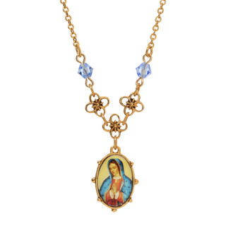 Thumbnail 2: SYMBOLS OF FAITH Small Oval Mary Pendant Adjustable Necklace 