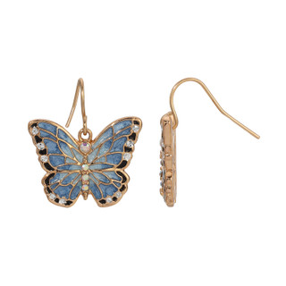 Thumbnail 1: 1928 Jewelry Enamel Crystal Butterfly Drop Earrings 