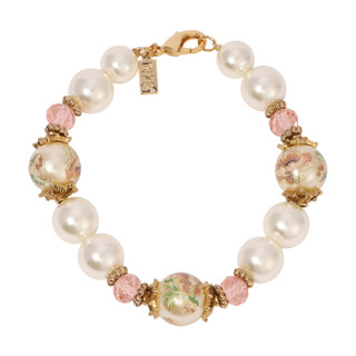Thumbnail 2: 1928 Jewelry Vintage Goldtone Flower Decal Pearl Bracelet 