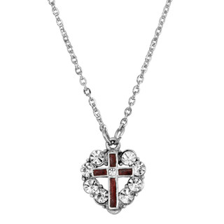 Thumbnail 2: SYMBOLS OF FAITH Enamel Cross Crystal Heart Necklace 
