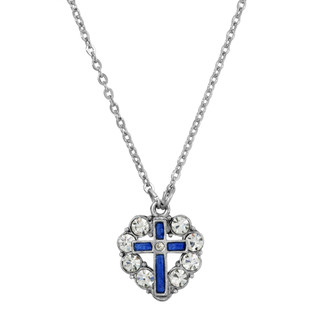 Thumbnail 1: SYMBOLS OF FAITH Enamel Cross Crystal Heart Necklace 