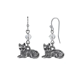 Thumbnail 2: 1928 Jewelry Pewter Cat Wire Dangle Earrings 