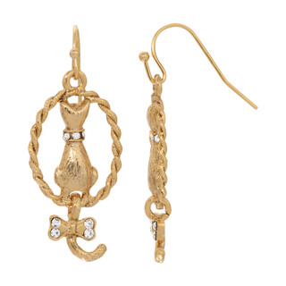 Thumbnail 2: 1928 Jewelry Oval Cat Crystal Bow Dangle Earrings 