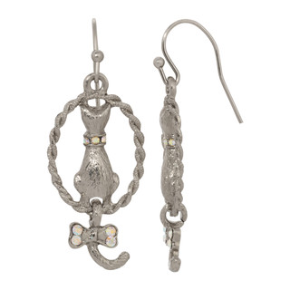 Thumbnail 2: 1928 Jewelry Oval Cat Crystal Bow Dangle Earrings 