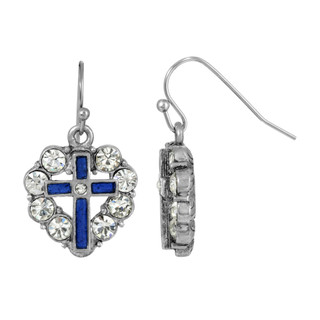 Thumbnail 2: SYMBOLS OF FAITH Enamel Cross Crystal Heart Earrings 