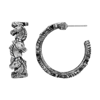 Thumbnail 2: 1928 Jewelry Vintage Pewter Horse Head Hoop Stud Earrings 