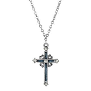 Thumbnail 2: SYMBOLS OF FAITH Thin Enamel Crystal Cross Necklace 