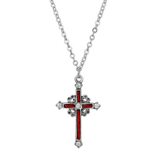 Thumbnail 1: SYMBOLS OF FAITH Thin Enamel Crystal Cross Necklace 