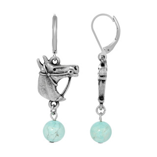 Thumbnail 2: 1928 Jewelry Vintage Pewter Beaded Horse Head Earrings 