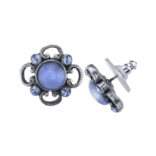 Thumbnail 2: 1928 Jewelry Vintage Moonstone Crystal Post Button Earrings 