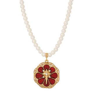 Thumbnail 2: SYMBOLS OF FAITH Star Of Bethlehem Enamel Faux Pearl Adjustable Necklace 