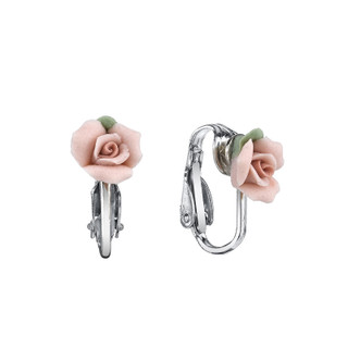 Thumbnail 2: 1928 Jewelry Victorian Silver Tone Porcelain Rose Clip On Earrings 