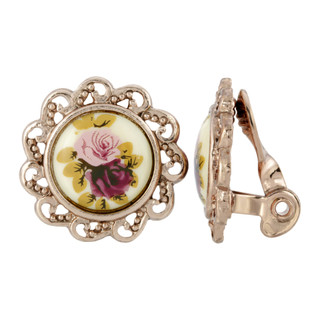 Thumbnail 2: 1928 Jewelry Victorian Rose Gold Tone Floral Round Clip On Earrings 