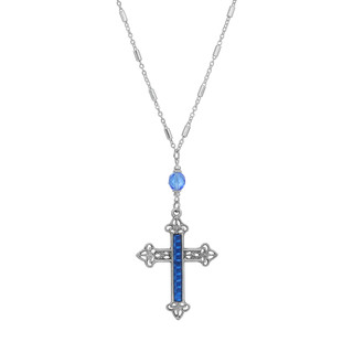 Thumbnail 2: SYMBOLS OF FAITH Color Square Stone Cross Necklace 