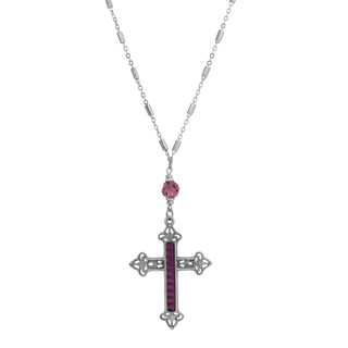 Thumbnail 2: SYMBOLS OF FAITH Color Square Stone Cross Necklace 