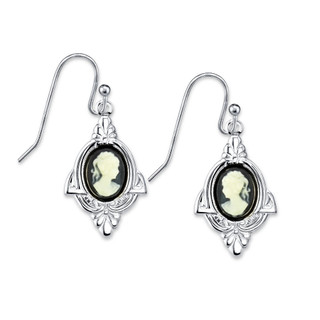 Thumbnail 2: 1928 Jewelry Vintage Silver Tone Faux Cameo Drop Earrings 