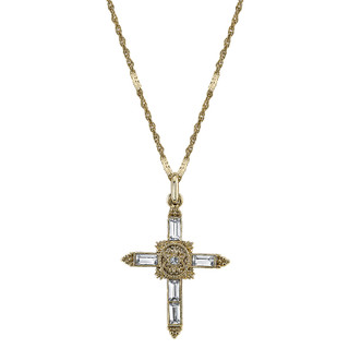 Thumbnail 1: SYMBOLS OF FAITH Baguette Crystal Cross Pendant Necklace 