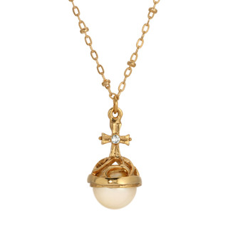 Thumbnail 2: SYMBOLS OF FAITH Faux Pearl Crystal Cross Necklace 
