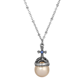 Thumbnail 1: SYMBOLS OF FAITH Faux Pearl Crystal Cross Necklace 